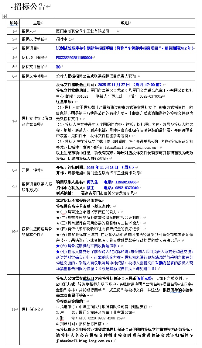 公开招标招标布告-试制试验及库存车辆部件报废项目-2025.11.17